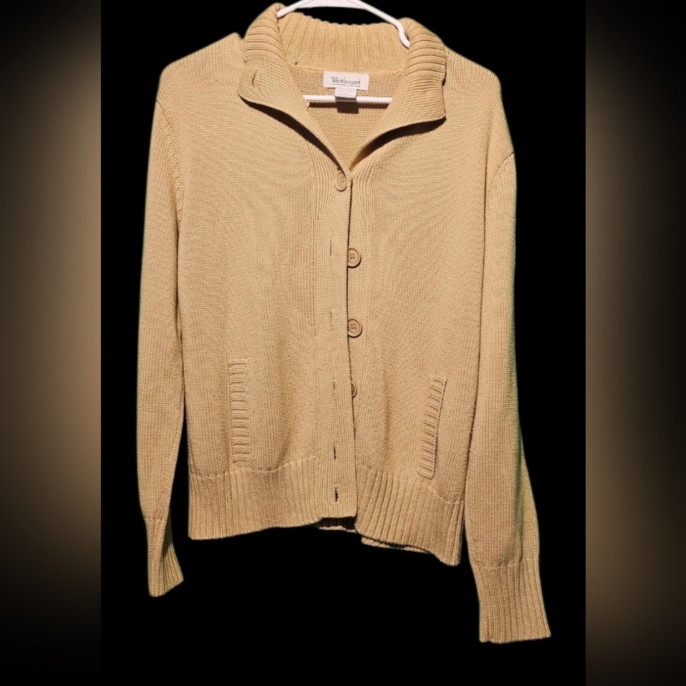 Westbound Beige Large EUC Cardigan Sweater 23 PTP - Picture 2 of 5